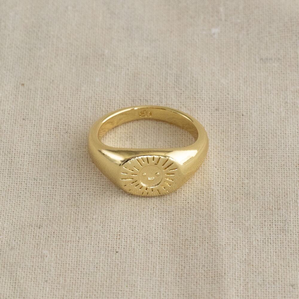 Y2K Vintage Gold Happy Sun Ring – Size 7.5, Unisex, Brand New